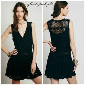 Free People first bloom Black Lace Sleeveless Dress LBD little black dress S